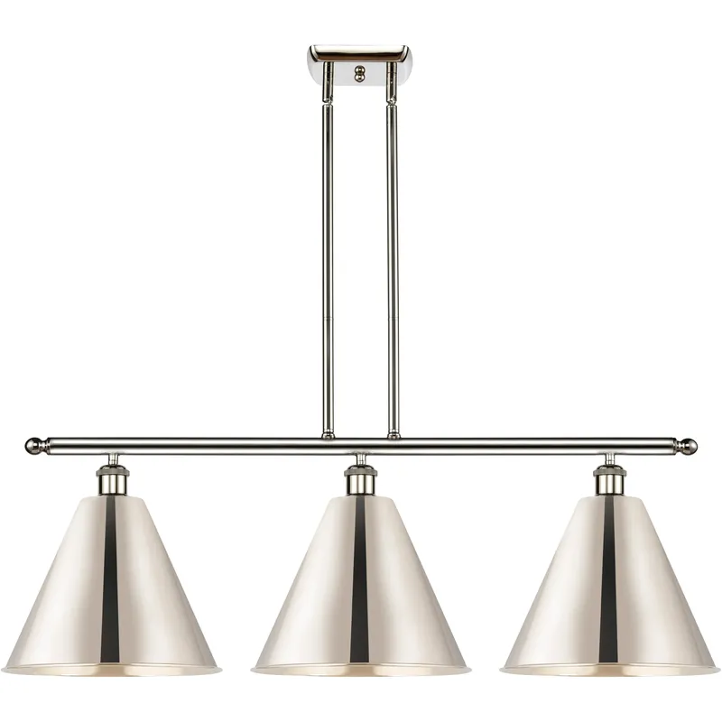Ballston Cone 3 Light 39 inch Polished Nickel Island Light Ceiling Light