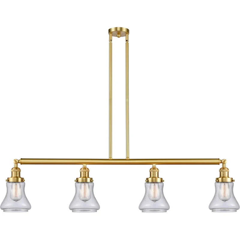 Franklin Restoration Bellmont 4 Light 50.88 inch Satin Gold Island Light Ceiling Light in Seedy Glass, Franklin Restoration