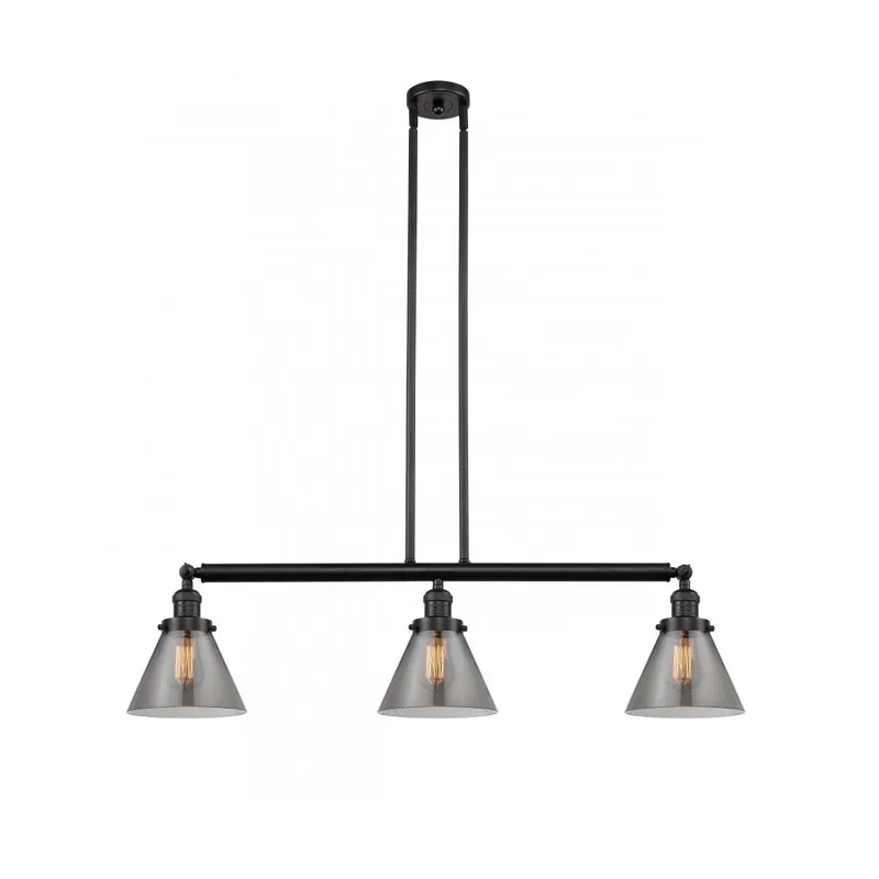 Franklin Restoration Large Cone 3 Light 40.25 inch Oil Rubbed Bronze Island Light Ceiling Light in Light Smoke Glass, Franklin Restoration