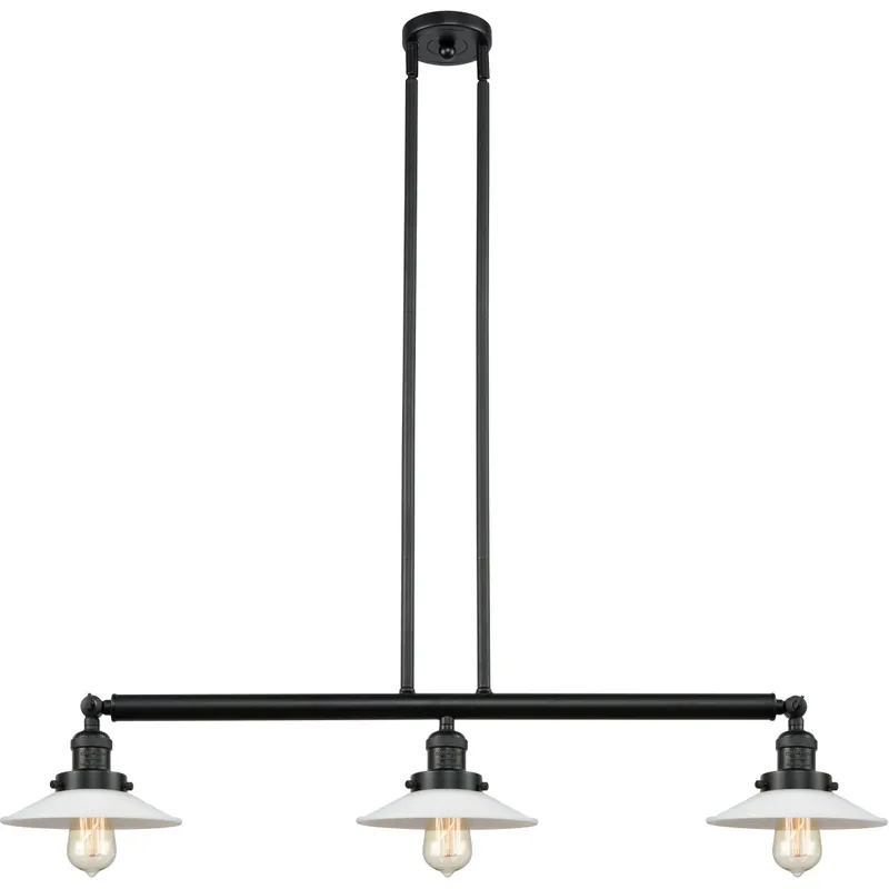 Franklin Restoration Halophane 3 Light 41 inch Matte Black Island Light Ceiling Light in Matte White Halophane Glass, Franklin Restoration