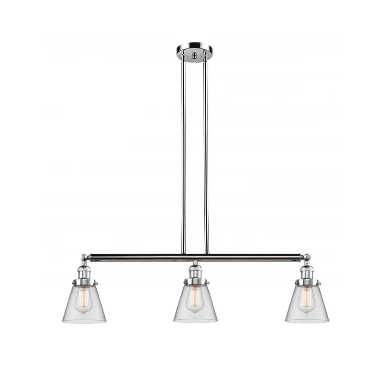 Franklin Restoration Small Cone 3 Light 39 inch Polished Chrome Island Light Ceiling Light in Clear Glass, Franklin Restoration