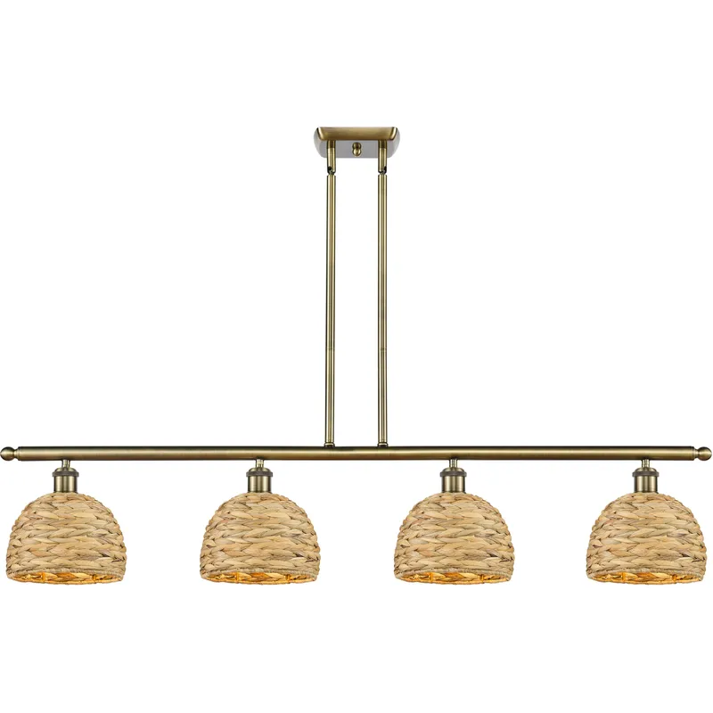 Woven Rattan Island Light Ceiling Light in Antique Brass