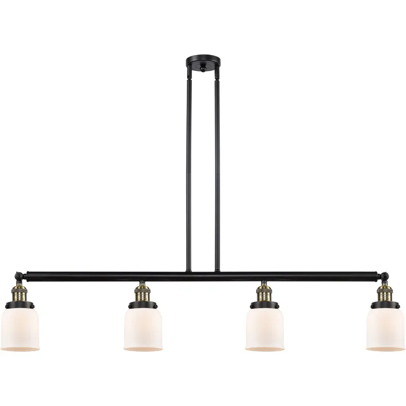 Franklin Restoration Small Bell 4 Light 49.63 inch Black Antique Brass Island Light Ceiling Light in Matte White Glass, Franklin Restoration
