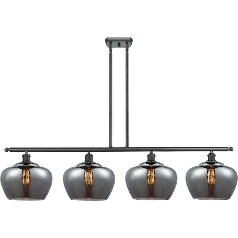 Ballston Large Fenton LED 48 inch Matte Black Island Light Ceiling Light in Plated Smoke Glass, Ballston
