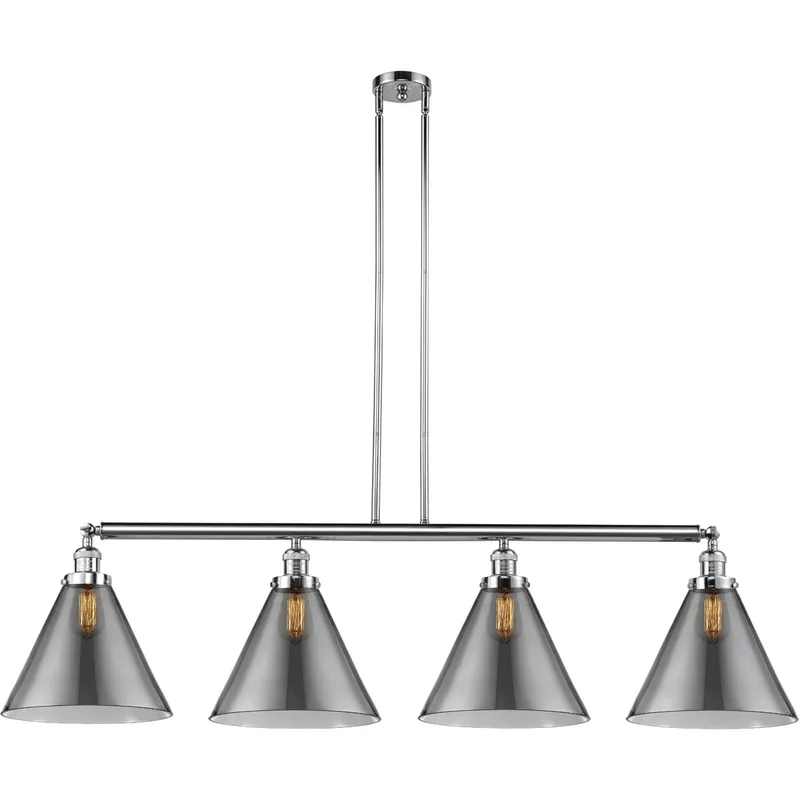 Franklin Restoration X-Large Cone LED 56 inch Polished Chrome Island Light Ceiling Light in Plated Smoke Glass, Franklin Restoration