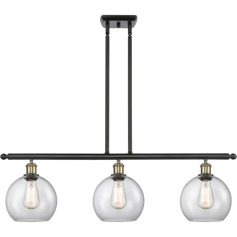 Ballston Athens LED 36 inch Black Antique Brass Island Light Ceiling Light in Clear Glass, Ballston