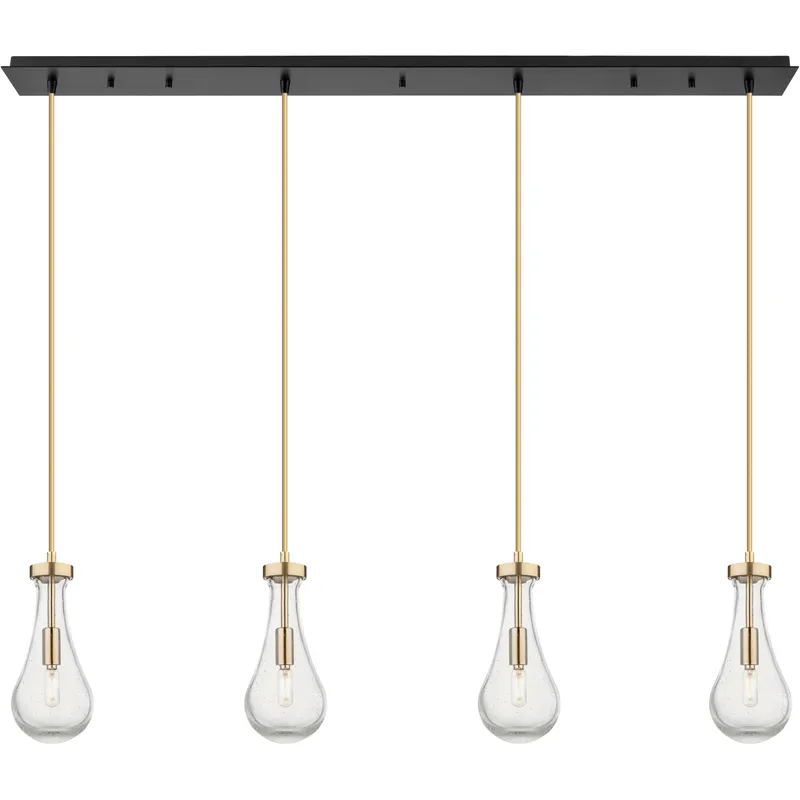 Owego 4 Light 36.63 inch Champagne Bronze Linear Pendant Ceiling Light in Seedy Glass
