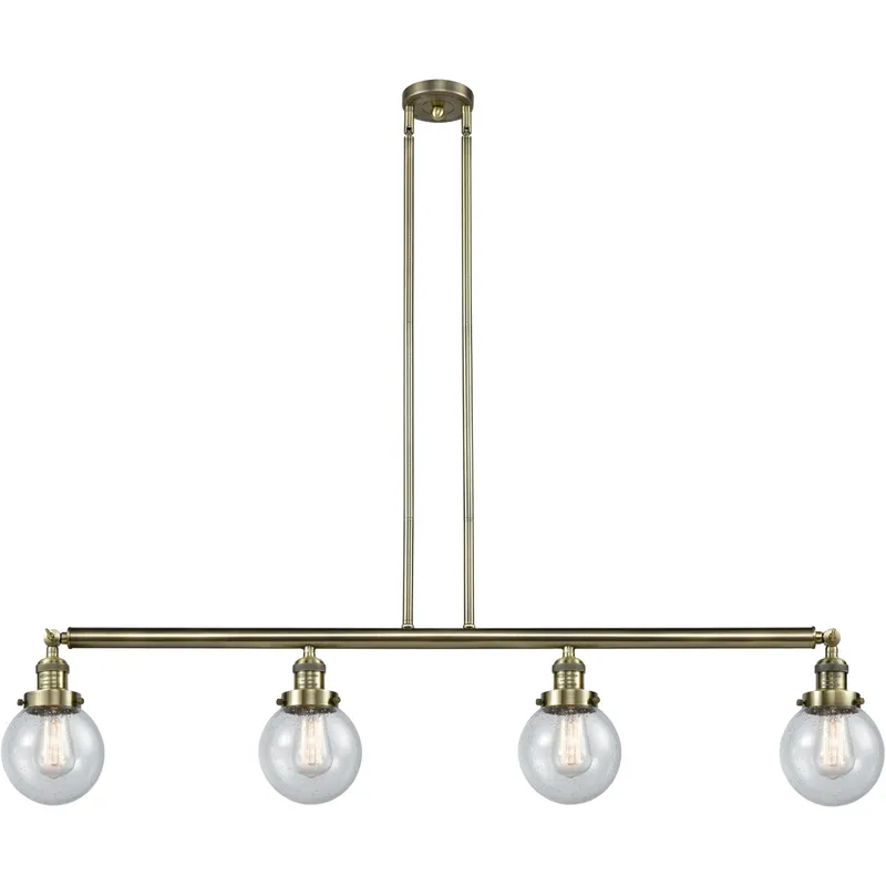 Franklin Restoration Beacon LED 50.63 inch Antique Brass Island Light Ceiling Light in Seedy Glass, Franklin Restoration
