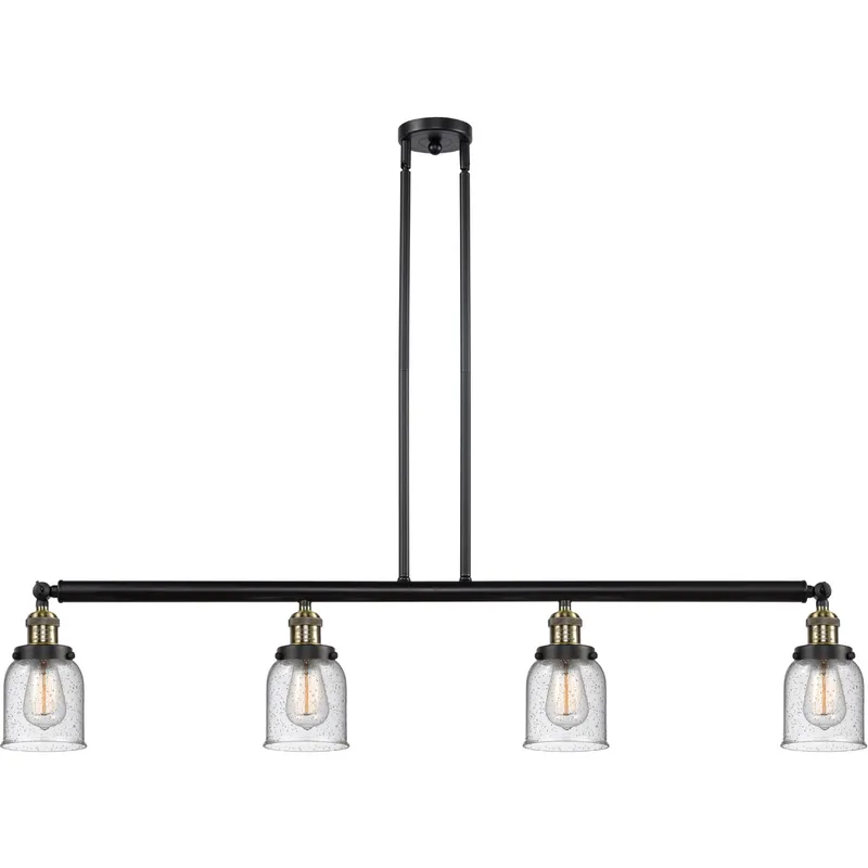 Franklin Restoration Small Bell 4 Light 49.63 inch Black Antique Brass Island Light Ceiling Light in Seedy Glass, Franklin Restoration