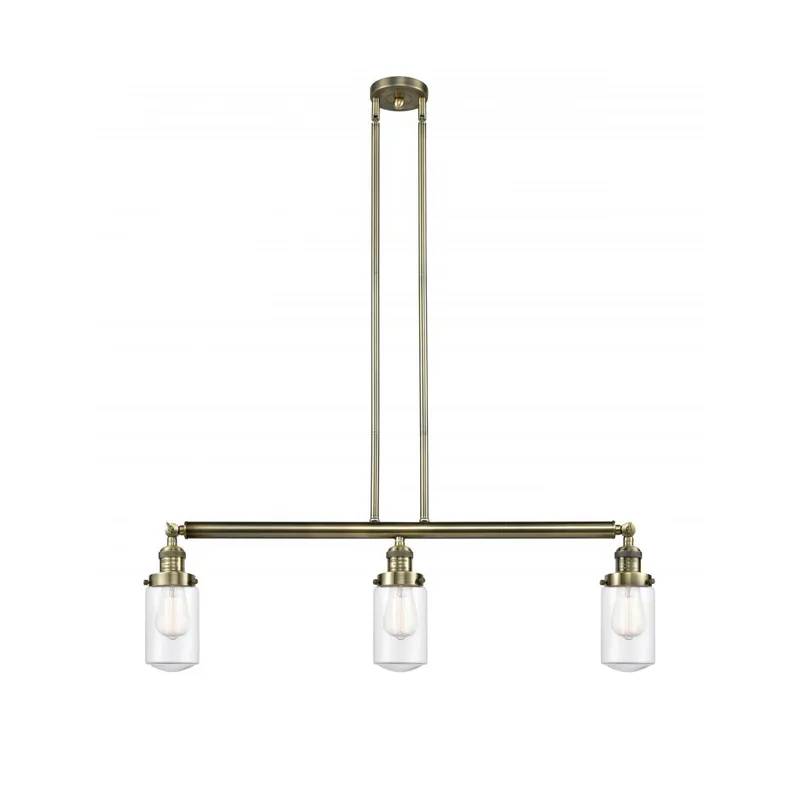 Franklin Restoration Dover 3 Light 37 inch Antique Brass Island Light Ceiling Light in Incandescent, Clear Glass, Franklin Restoration
