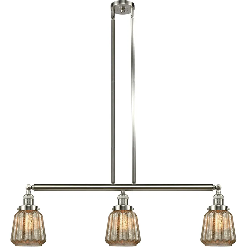 Franklin Restoration Chatham 3 Light 39 inch Brushed Satin Nickel Island Light Ceiling Light in Mercury Glass, Franklin Restoration