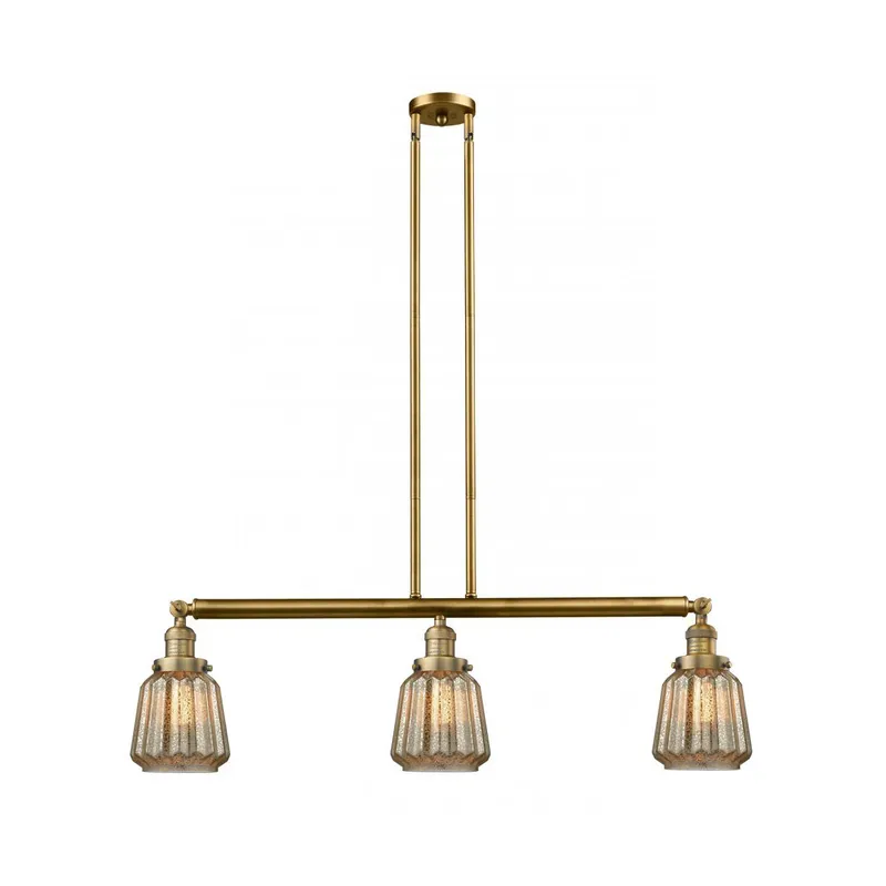 Franklin Restoration Chatham 3 Light 39 inch Brushed Brass Island Light Ceiling Light in Mercury Glass, Franklin Restoration