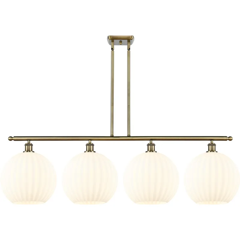 Ballston White Venetian 4 Light 50.25 inch Antique Brass Stem Hung Island Light Ceiling Light