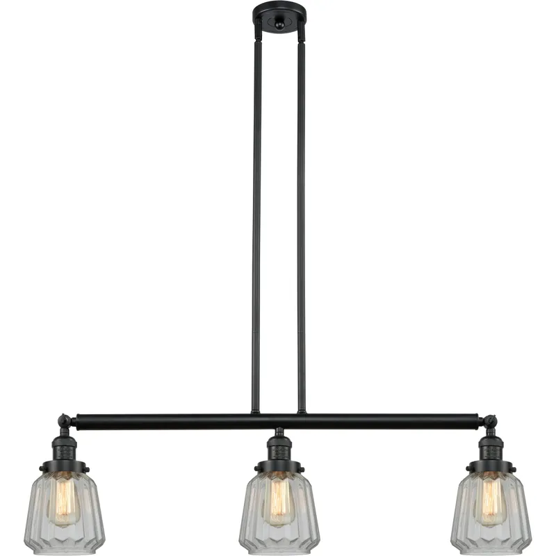 Franklin Restoration Chatham 3 Light 39 inch Matte Black Island Light Ceiling Light in Clear Glass, Franklin Restoration
