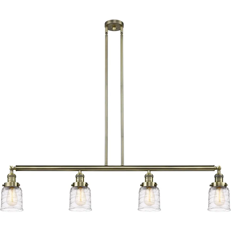 Franklin Restoration Bell 4 Light 49.63 inch Antique Brass Island Light Ceiling Light in Deco Swirl Glass