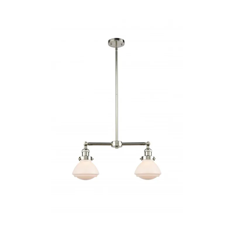 Franklin Restoration Olean 2 Light 22 inch Polished Nickel Island Light Ceiling Light in Matte White Glass, Franklin Restoration