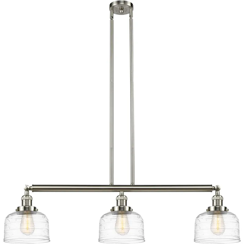 Franklin Restoration Bell LED 40.5 inch Brushed Satin Nickel Island Light Ceiling Light in Clear Deco Swirl Glass