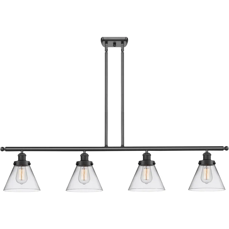 Ballston Large Cone 4 Light 48 inch Matte Black Island Light Ceiling Light in Clear Glass, Ballston