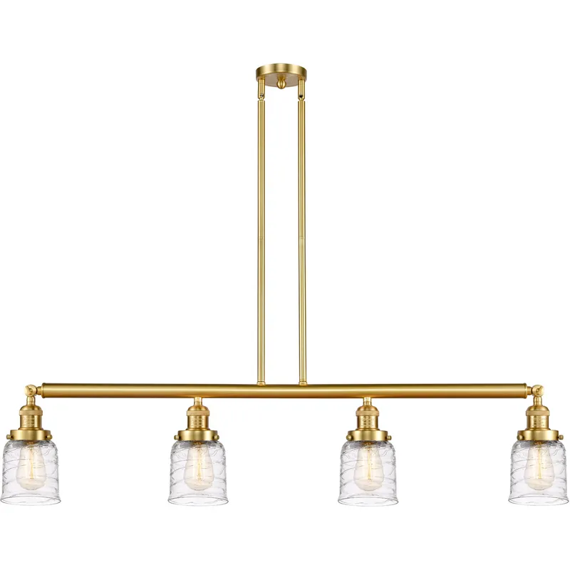 Franklin Restoration Bell 4 Light 49.63 inch Satin Gold Island Light Ceiling Light in Deco Swirl Glass