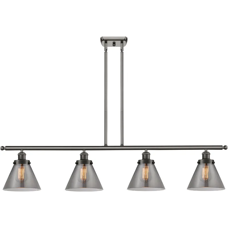 Ballston Large Cone 4 Light 48 inch Oil Rubbed Bronze Island Light Ceiling Light in Light Smoke Glass, Ballston
