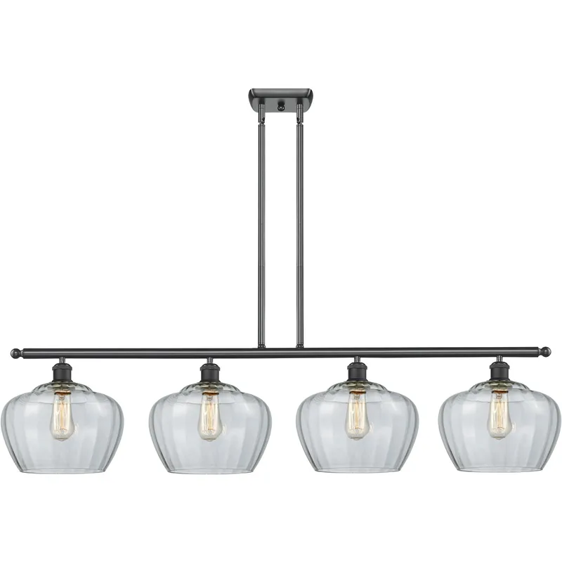 Ballston Large Fenton LED 48 inch Matte Black Island Light Ceiling Light in Clear Glass, Ballston