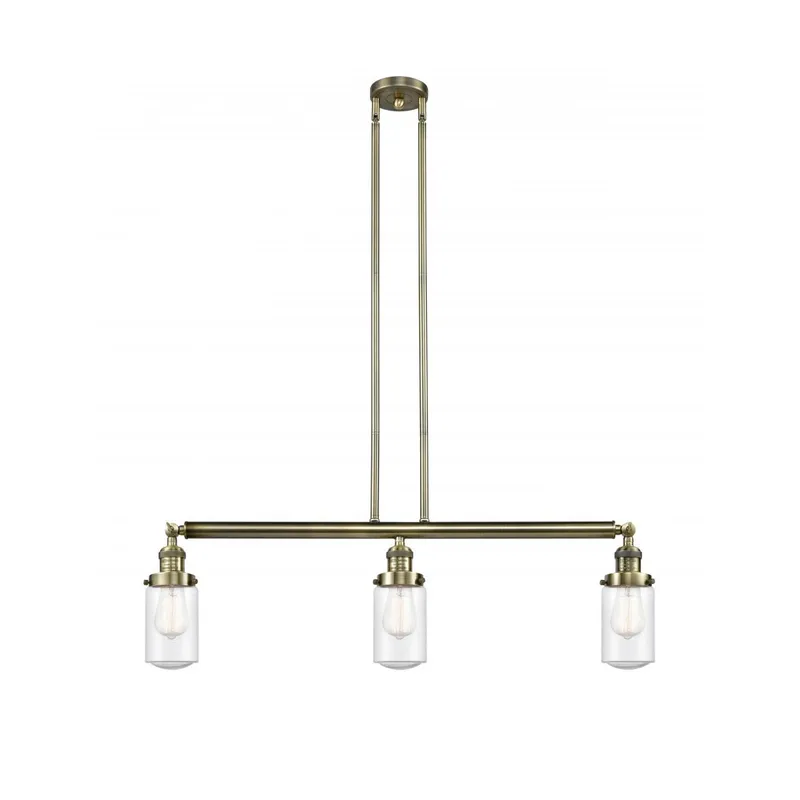 Franklin Restoration Dover 3 Light 37 inch Antique Brass Island Light Ceiling Light in Incandescent, Seedy Glass, Franklin Restoration