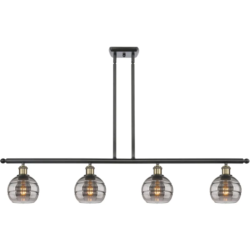 Ballston Rochester 4 Light 48 inch Black Antique Brass Stem Hung Island Light Ceiling Light