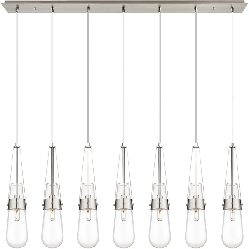 Milan 7 Light 48.13 inch Brushed Satin Nickel Linear Pendant Ceiling Light in Clear Glass