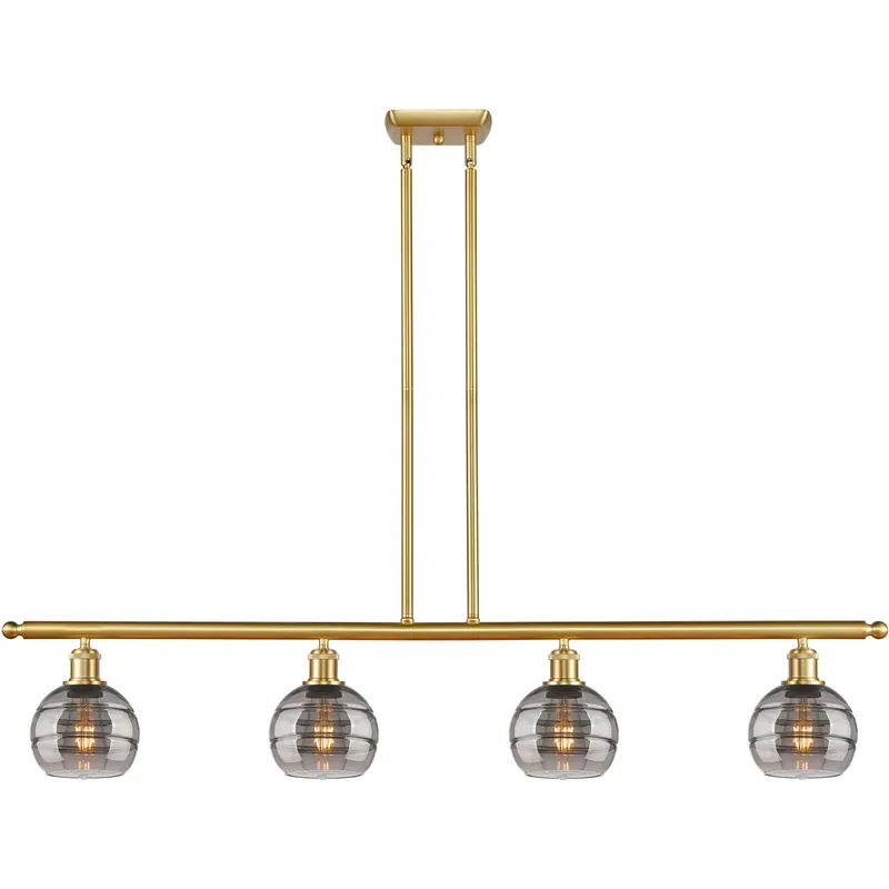 Ballston Rochester 4 Light 48 inch Satin Gold Stem Hung Island Light Ceiling Light