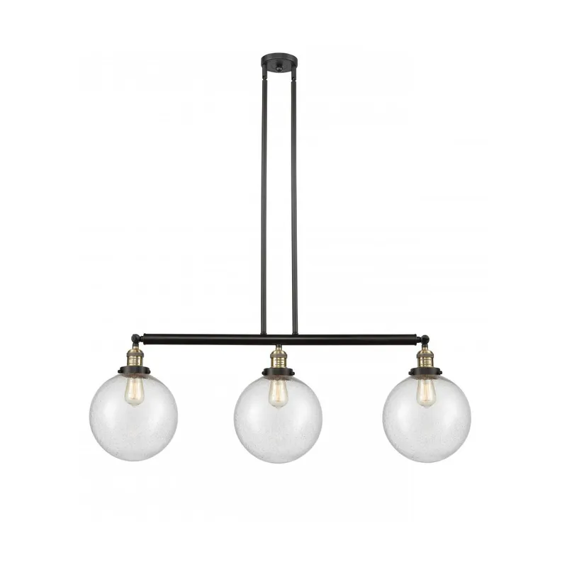 Franklin Restoration X-Large Beacon LED 42 inch Black Antique Brass Island Light Ceiling Light in Seedy Glass, Franklin Restoration