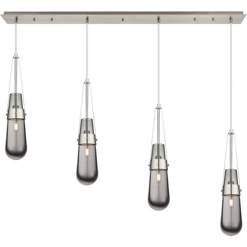 Milan 4 Light 48.13 inch Brushed Satin Nickel Linear Pendant Ceiling Light in Light Smoke Glass