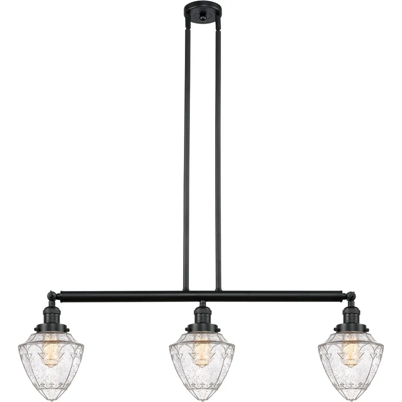 Franklin Restoration Bullet 3 Light 38 inch Matte Black Island Light Ceiling Light in Seedy Glass