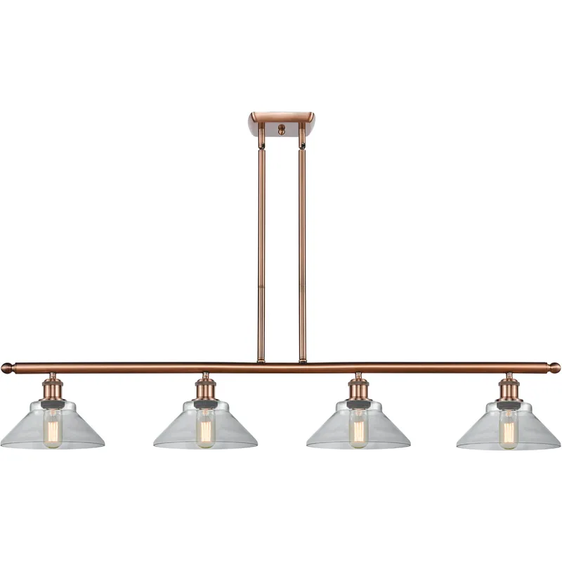 Ballston Orwell 4 Light 48 inch Antique Copper Island Light Ceiling Light in Clear Glass, Ballston