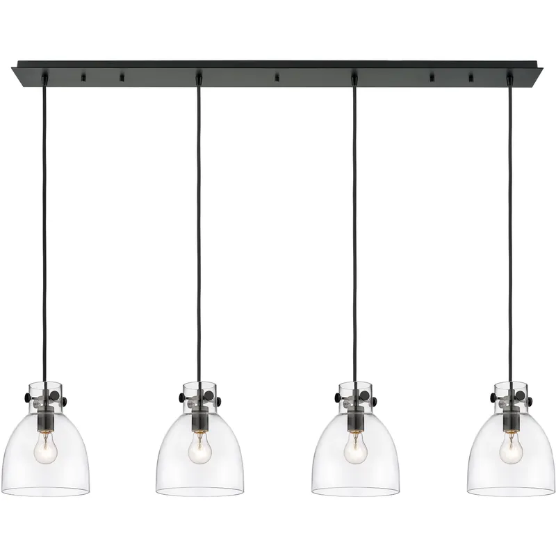 Newton Bell 4 Light 51.75 inch Matte Black Linear Pendant Ceiling Light in Clear Glass
