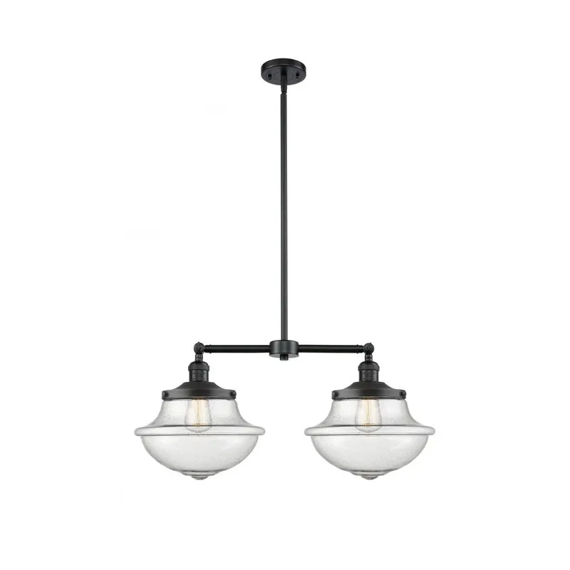 Franklin Restoration Large Oxford 2 Light 25 inch Oil Rubbed Bronze Island Light Ceiling Light in Seedy Glass, Franklin Restoration