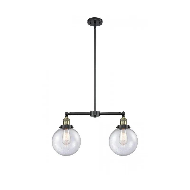 Franklin Restoration Large Beacon 2 Light 43 inch Black Antique Brass Island Light Ceiling Light in Seedy Glass, Franklin Restoration