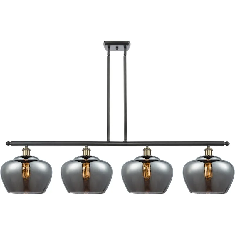 Ballston Large Fenton LED 48 inch Black Antique Brass Island Light Ceiling Light in Plated Smoke Glass, Ballston
