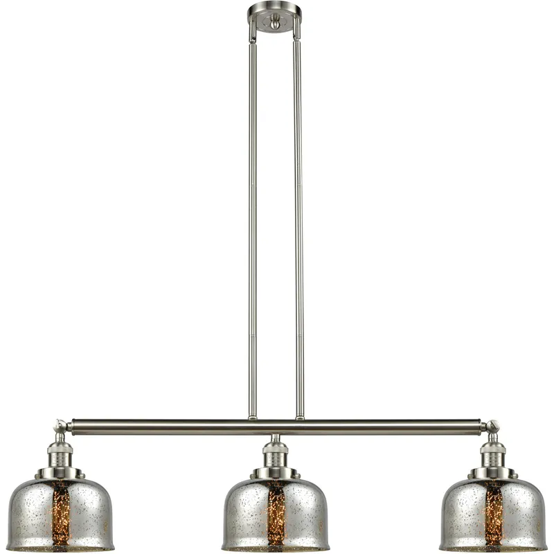 Franklin Restoration Large Bell LED 41 inch Brushed Satin Nickel Island Light Ceiling Light in Silver Plated Mercury Glass, Franklin Restoration