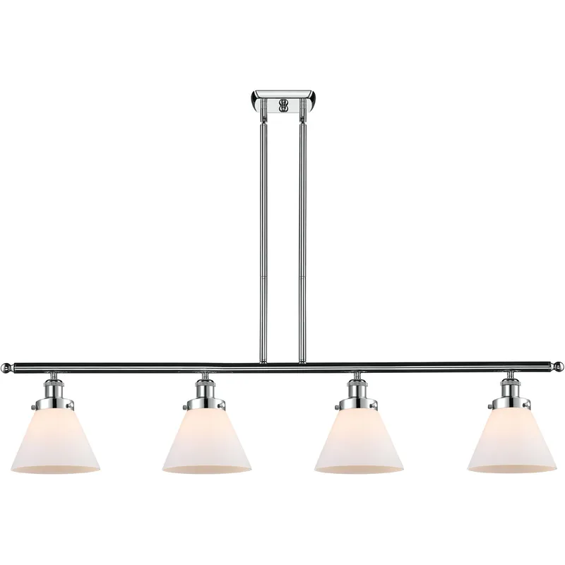 Ballston Large Cone 4 Light 48 inch Polished Chrome Island Light Ceiling Light in Matte White Glass, Ballston