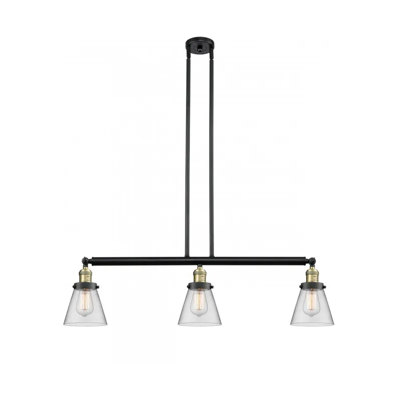 Franklin Restoration Small Cone 3 Light 39 inch Black Antique Brass Island Light Ceiling Light in Clear Glass, Franklin Restoration