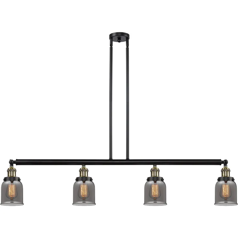 Franklin Restoration Small Bell 4 Light 49.63 inch Black Antique Brass Island Light Ceiling Light in Plated Smoke Glass, Franklin Restoration