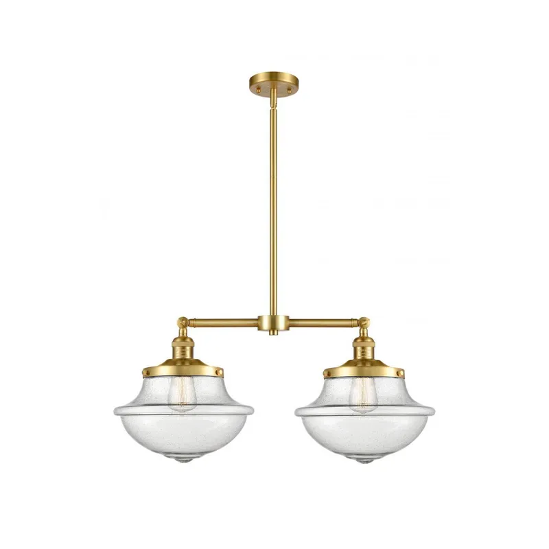 Franklin Restoration Large Oxford 2 Light 25 inch Satin Gold Island Light Ceiling Light in Seedy Glass, Franklin Restoration