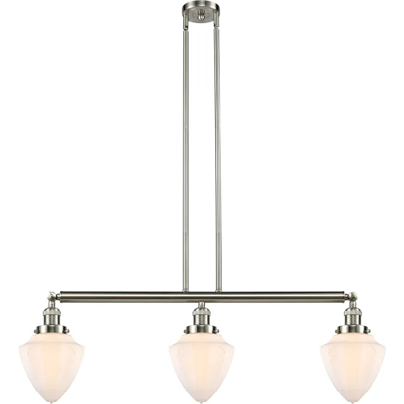 Franklin Restoration Bullet 3 Light 38 inch Brushed Satin Nickel Island Light Ceiling Light in Matte White Glass
