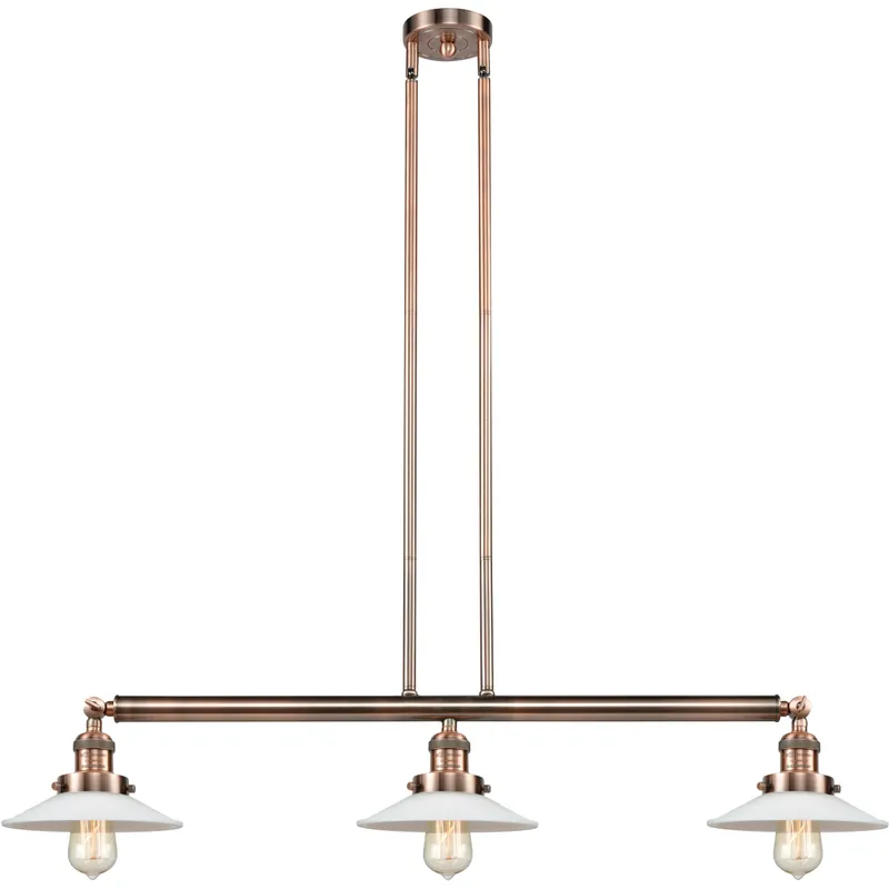 Franklin Restoration Halophane 3 Light 41 inch Antique Copper Island Light Ceiling Light in Matte White Halophane Glass, Franklin Restoration
