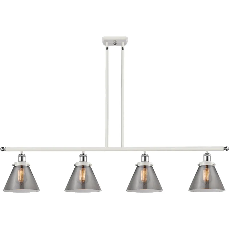 Ballston Large Cone 4 Light 48 inch White and Polished Chrome Island Light Ceiling Light in Plated Smoke Glass