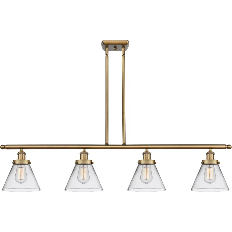 Ballston Large Cone 4 Light 48 inch Brushed Brass Island Light Ceiling Light in Clear Glass