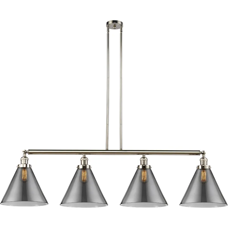 Franklin Restoration X-Large Cone LED 56 inch Polished Nickel Island Light Ceiling Light in Plated Smoke Glass, Franklin Restoration