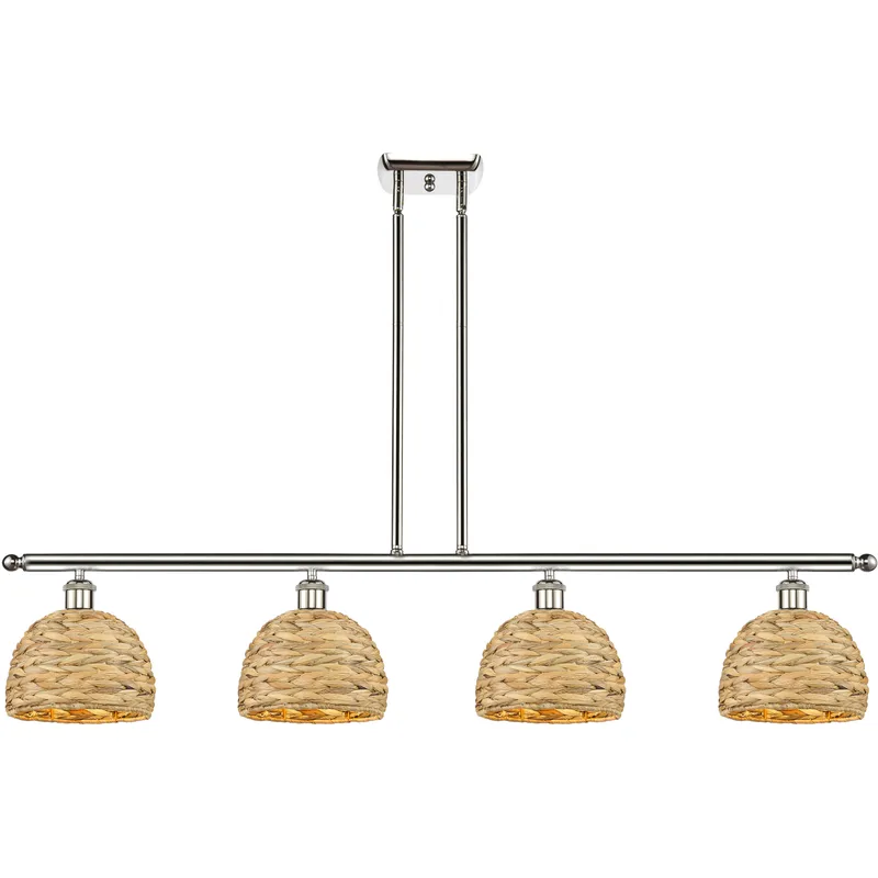 Woven Rattan Island Light Ceiling Light in Polished Nickel