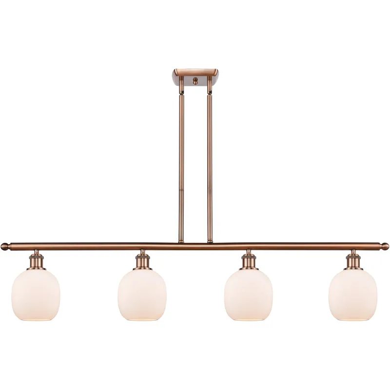 Ballston Belfast 4 Light 48 inch Antique Copper Island Light Ceiling Light in Matte White Glass, Ballston