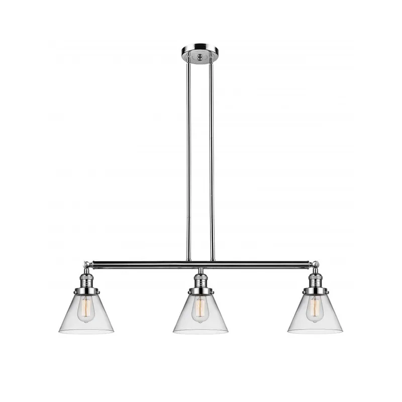 Franklin Restoration Large Cone 3 Light 40 inch Polished Nickel Island Light Ceiling Light in Clear Glass, Franklin Restoration